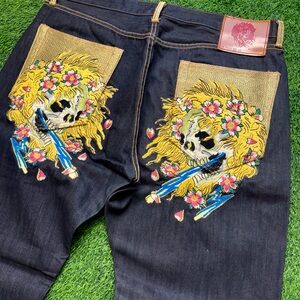 Vintage Y2K Don Ed Hardy Embroidered Floral Skull Denim Jeans